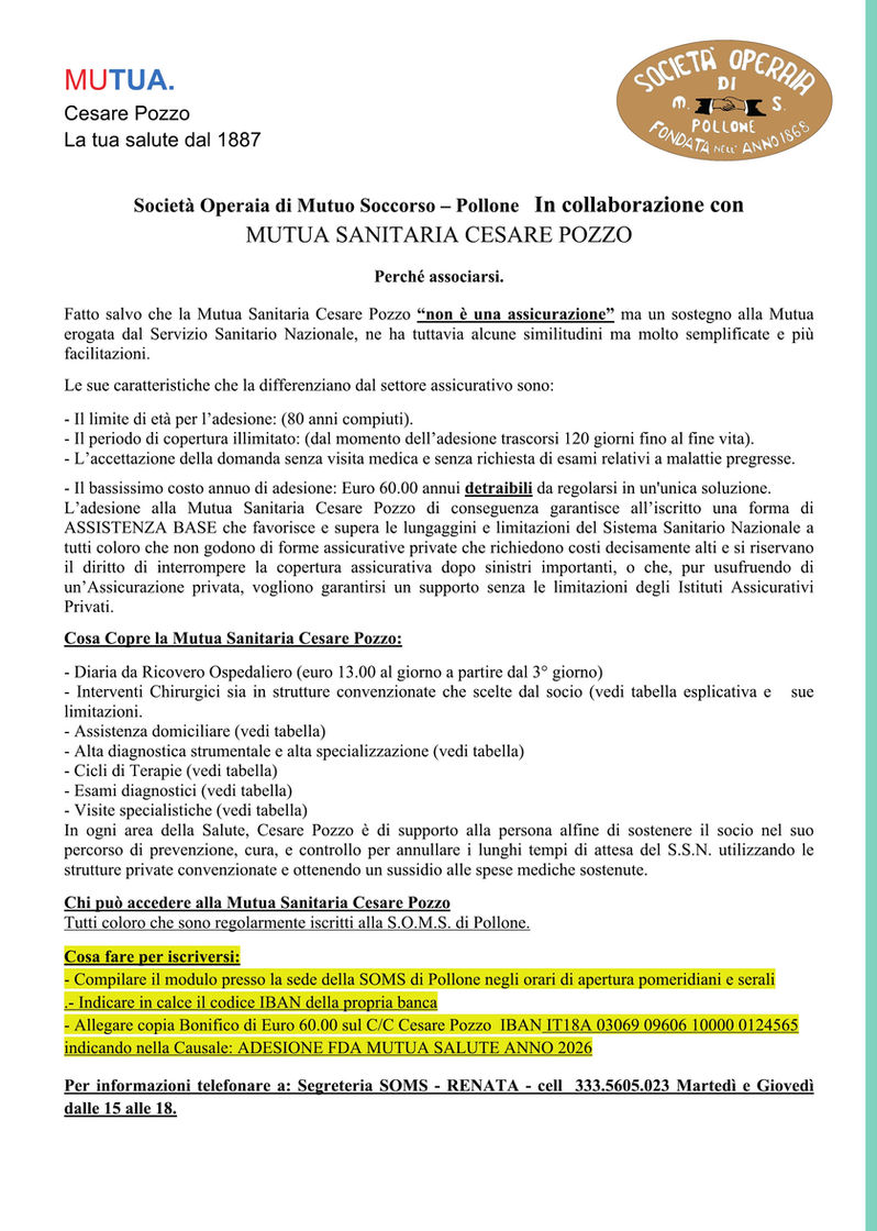 Convenzione riservata ai soci SOMS Pollone 2