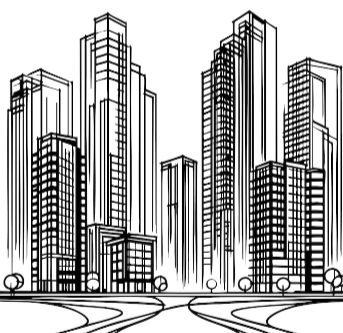 Illustrazione di una città contemporanea con grattacieli