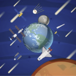 La Terra circondata da satelliti e tecnologie spaziali